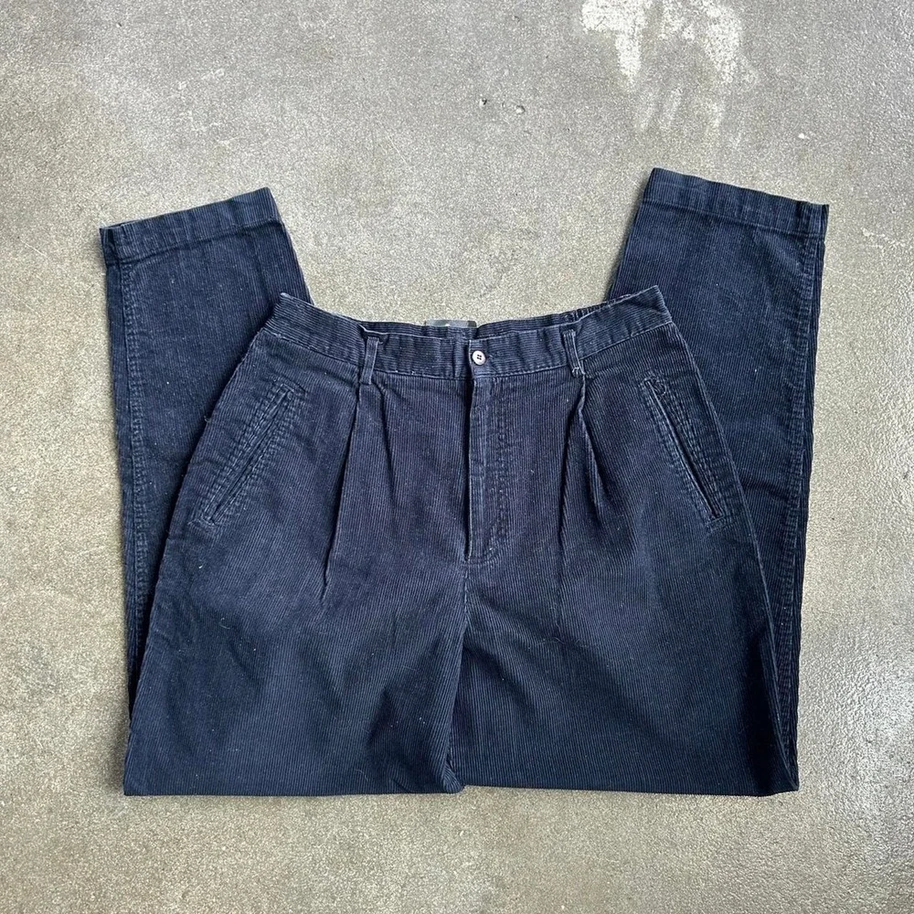 Vintage Y2k Navy‎ Blue Corduroy Straight Leg Men's 32 x 29 Trousers Pants